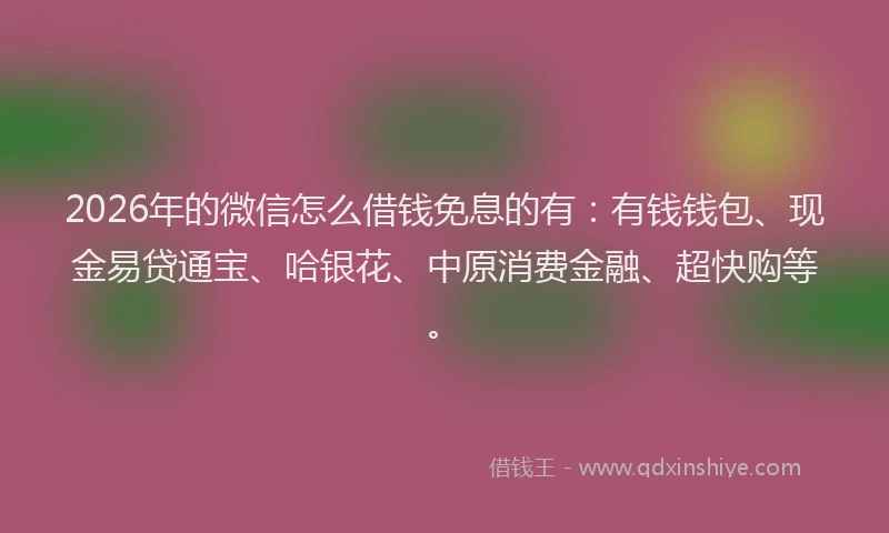2026年的微信怎么借钱免息的有：有钱钱包、现金易贷通宝、哈银花、中原消费金融、超快购等。