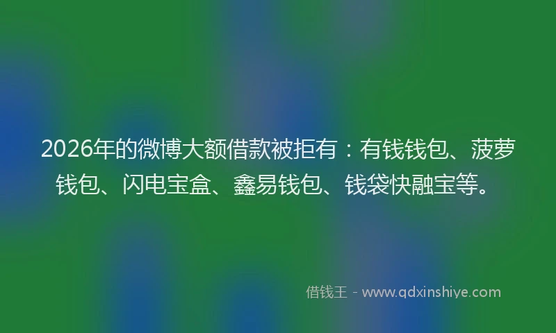 2026年的微博大额借款被拒有：有钱钱包、菠萝钱包、闪电宝盒、鑫易钱包、钱袋快融宝等。