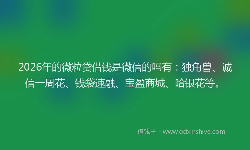 2026年的微粒贷借钱是微信的吗有：独角兽、诚信一周花、钱袋速融、宝盈商城、哈银花等。
