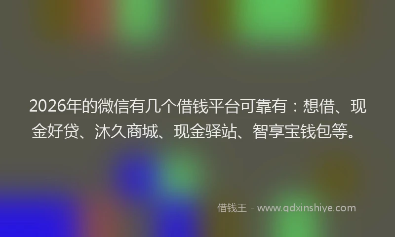 2026年的微信有几个借钱平台可靠有：想借、现金好贷、沐久商城、现金驿站、智享宝钱包等。