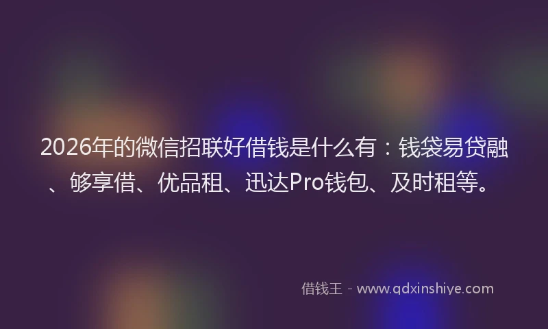 2026年的微信招联好借钱是什么有：钱袋易贷融、够享借、优品租、迅达Pro钱包、及时租等。