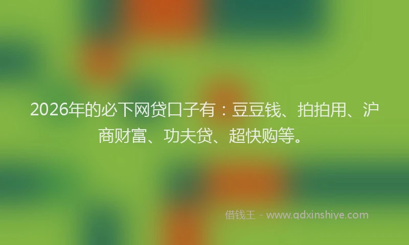 2026年的必下网贷口子有:豆豆钱、拍拍用、沪商财富、功夫贷、超快购等。