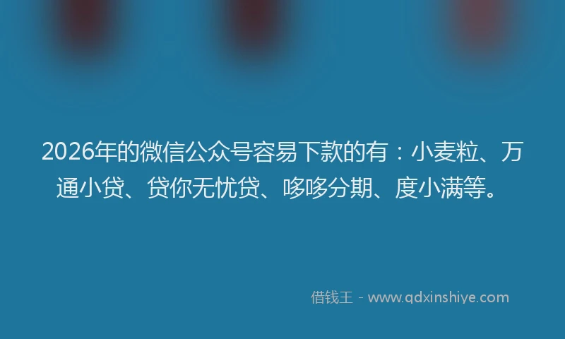 2026年的微信公众号容易下款的有：小麦粒、万通小贷、贷你无忧贷、哆哆分期、度小满等。