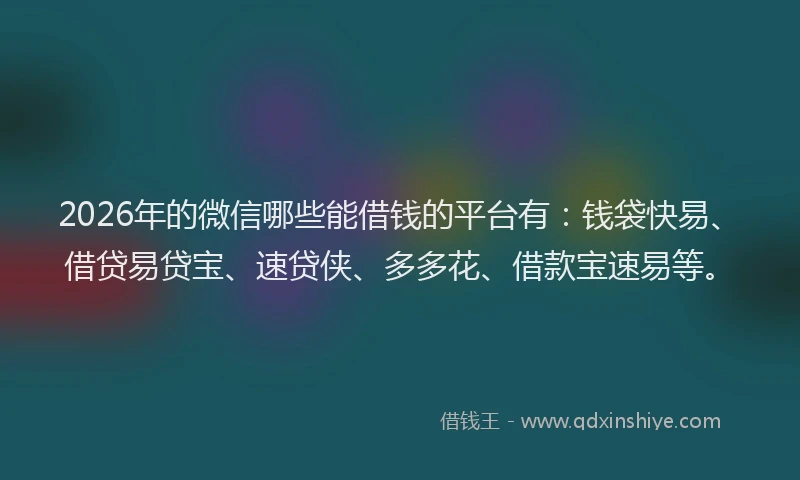2026年的微信哪些能借钱的平台有：钱袋快易、借贷易贷宝、速贷侠、多多花、借款宝速易等。