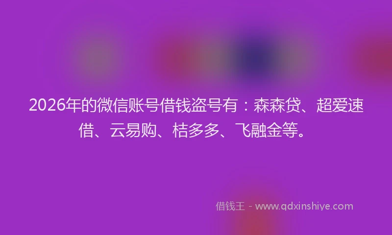 2026年的微信账号借钱盗号有：森森贷、超爱速借、云易购、桔多多、飞融金等。