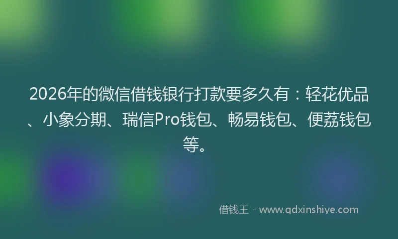 2026年的微信借钱银行打款要多久有：轻花优品、小象分期、瑞信Pro钱包、畅易钱包、便荔钱包等。
