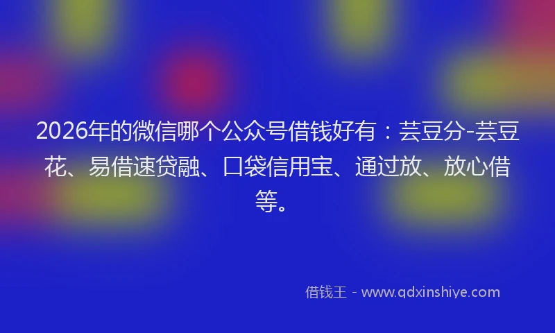2026年的微信哪个公众号借钱好有：芸豆分-芸豆花、易借速贷融、口袋信用宝、通过放、放心借等。
