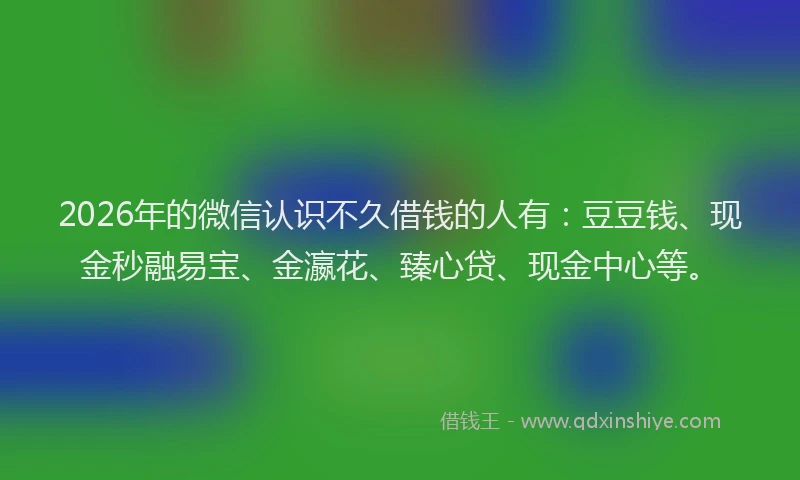 2026年的微信认识不久借钱的人有：豆豆钱、现金秒融易宝、金瀛花、臻心贷、现金中心等。
