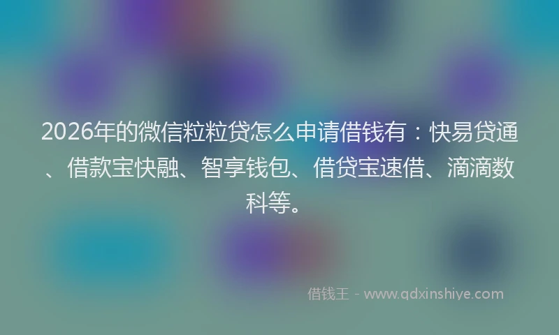 2026年的微信粒粒贷怎么申请借钱有：快易贷通、借款宝快融、智享钱包、借贷宝速借、滴滴数科等。