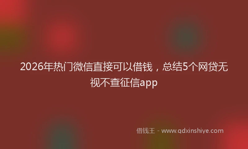 2026年热门微信直接可以借钱，总结5个网贷无视不查征信app
