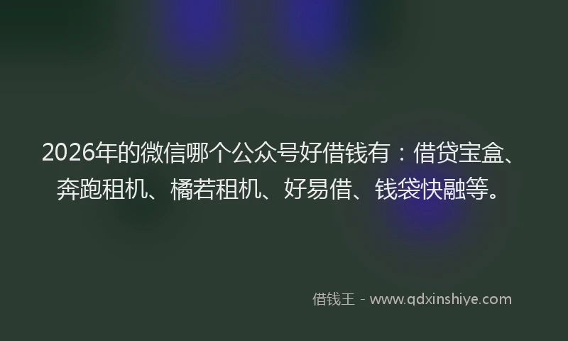 2026年的微信哪个公众号好借钱有：借贷宝盒、奔跑租机、橘若租机、好易借、钱袋快融等。