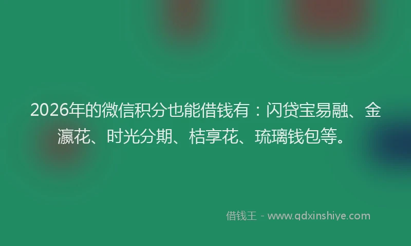 2026年的微信积分也能借钱有：闪贷宝易融、金瀛花、时光分期、桔享花、琉璃钱包等。