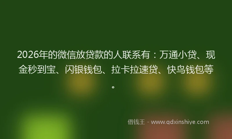 2026年的微信放贷款的人联系有：万通小贷、现金秒到宝、闪银钱包、拉卡拉速贷、快鸟钱包等。