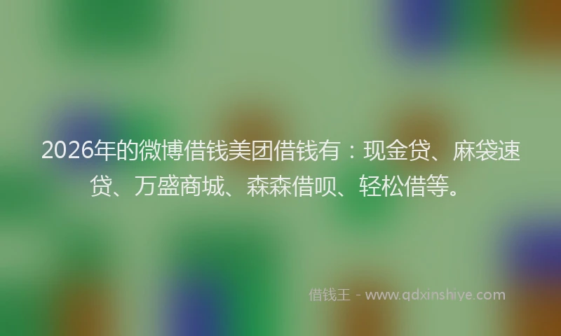 2026年的微博借钱美团借钱有：现金贷、麻袋速贷、万盛商城、森森借呗、轻松借等。