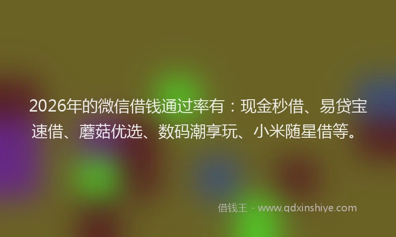2026年的微信借钱通过率有:现金秒借、易贷宝速借、蘑菇优选、数码潮享玩、小米随星借等。