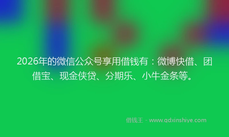 2026年的微信公众号享用借钱有：微博快借、团借宝、现金侠贷、分期乐、小牛金条等。