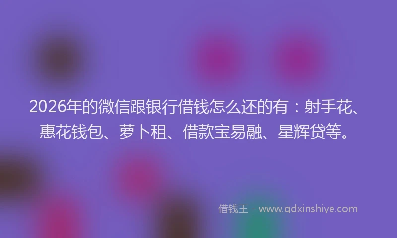 2026年的微信跟银行借钱怎么还的有：射手花、惠花钱包、萝卜租、借款宝易融、星辉贷等。