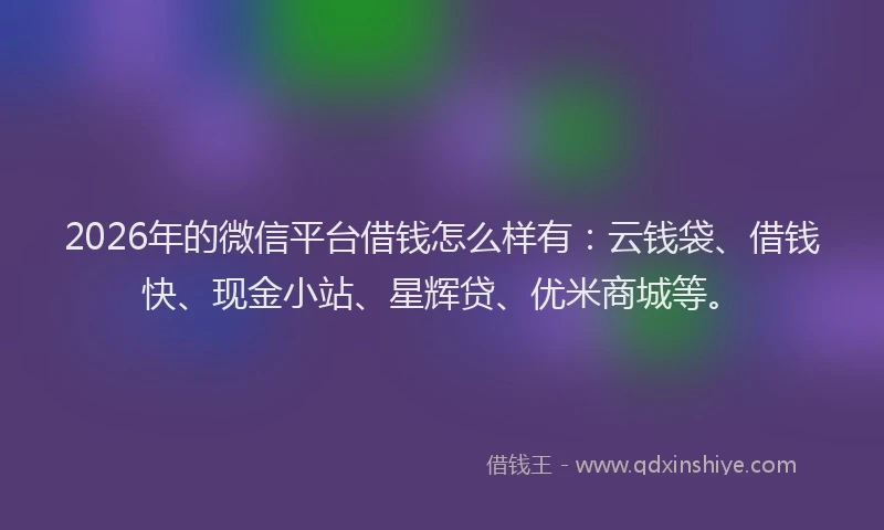 2026年的微信平台借钱怎么样有：云钱袋、借钱快、现金小站、星辉贷、优米商城等。