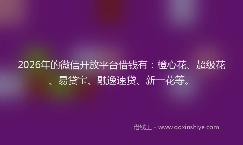 2026年的微信开放平台借钱有:橙心花、超级花、易贷宝、融逸速贷、新一花等。