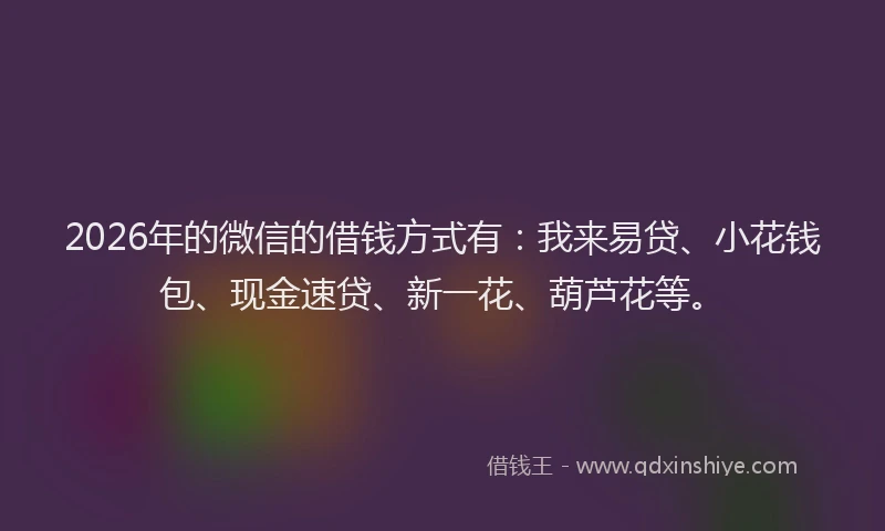 2026年的微信的借钱方式有：我来易贷、小花钱包、现金速贷、新一花、葫芦花等。