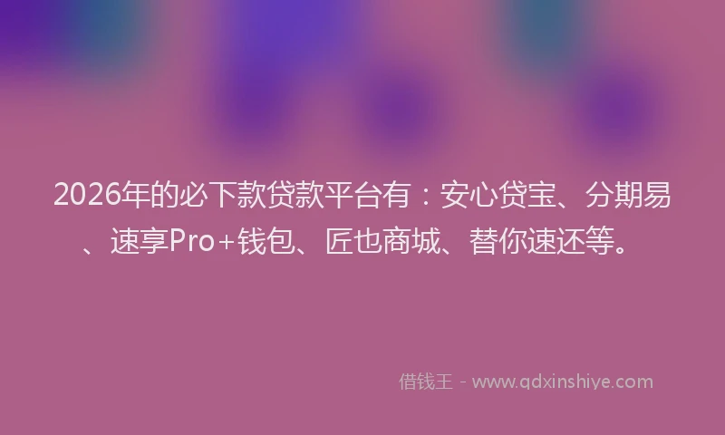 2026年的必下款贷款平台有：安心贷宝、分期易、速享Pro+钱包、匠也商城、替你速还等。