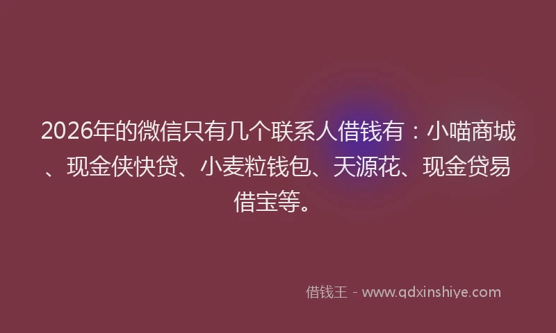 2026年的微信只有几个联系人借钱有:小喵商城、现金侠快贷、小麦粒钱包、天源花、现金贷易借宝等。