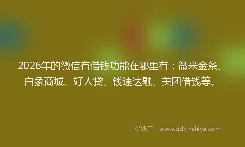 2026年的微信有借钱功能在哪里有：微米金条、白象商城、好人贷、钱速达融、美团借钱等。