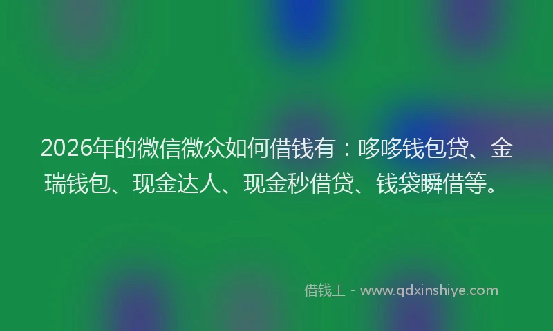 2026年的微信微众如何借钱有：哆哆钱包贷、金瑞钱包、现金达人、现金秒借贷、钱袋瞬借等。