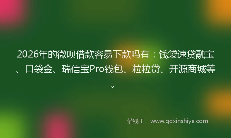 2026年的微呗借款容易下款吗有：钱袋速贷融宝、口袋金、瑞信宝Pro钱包、粒粒贷、开源商城等。
