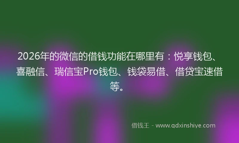 2026年的微信的借钱功能在哪里有:悦享钱包、喜融信、瑞信宝Pro钱包、钱袋易借、借贷宝速借等。