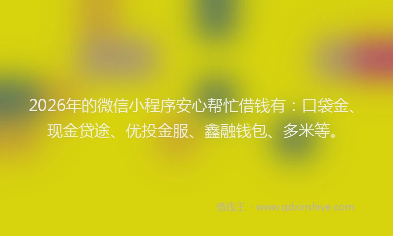 2026年的微信小程序安心帮忙借钱有：口袋金、现金贷途、优投金服、鑫融钱包、多米等。