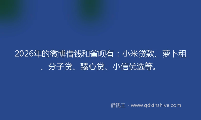 2026年的微博借钱和省呗有:小米贷款、萝卜租、分子贷、臻心贷、小信优选等。