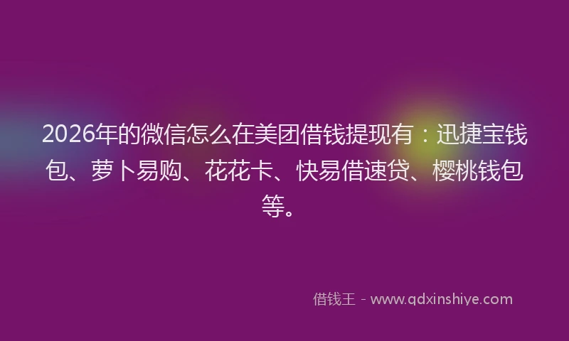 2026年的微信怎么在美团借钱提现有：迅捷宝钱包、萝卜易购、花花卡、快易借速贷、樱桃钱包等。