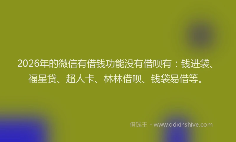 2026年的微信有借钱功能没有借呗有：钱进袋、福星贷、超人卡、林林借呗、钱袋易借等。