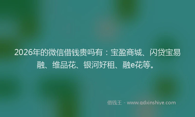 2026年的微信借钱贵吗有：宝盈商城、闪贷宝易融、维品花、银河好租、融e花等。