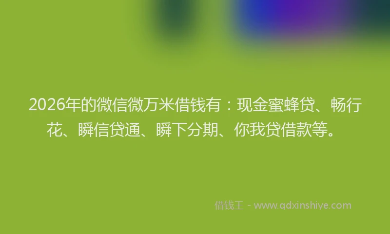 2026年的微信微万米借钱有：现金蜜蜂贷、畅行花、瞬信贷通、瞬下分期、你我贷借款等。