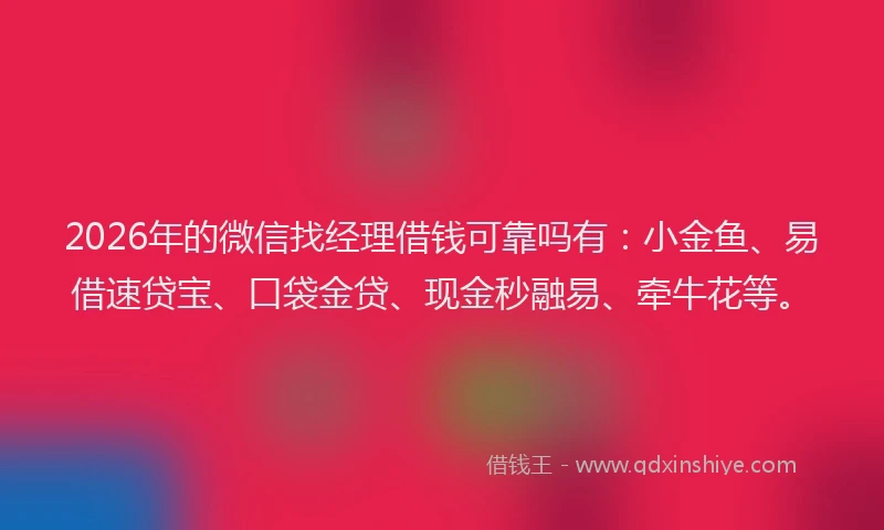 2026年的微信找经理借钱可靠吗有：小金鱼、易借速贷宝、口袋金贷、现金秒融易、牵牛花等。