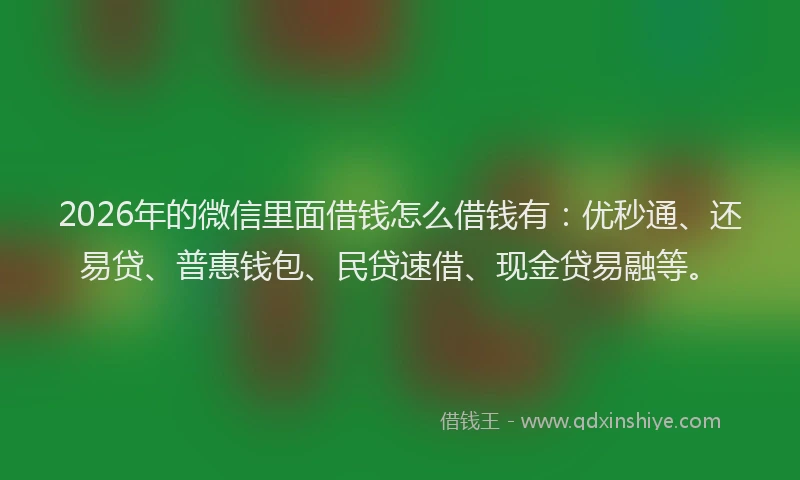 2026年的微信里面借钱怎么借钱有：优秒通、还易贷、普惠钱包、民贷速借、现金贷易融等。