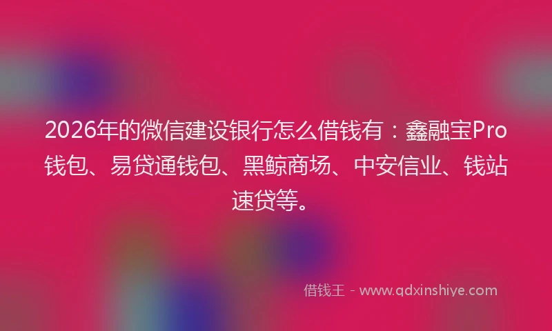 2026年的微信建设银行怎么借钱有:鑫融宝Pro钱包、易贷通钱包、黑鲸商场、中安信业、钱站速贷等。