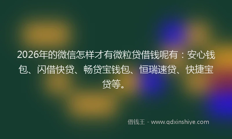 2026年的微信怎样才有微粒贷借钱呢有：安心钱包、闪借快贷、畅贷宝钱包、恒瑞速贷、快捷宝贷等。