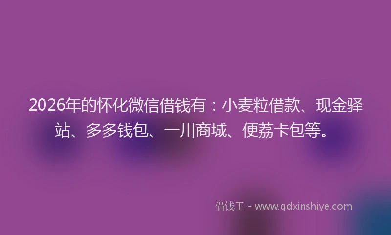 2026年的怀化微信借钱有:小麦粒借款、现金驿站、多多钱包、一川商城、便荔卡包等。