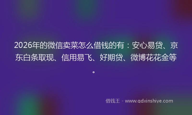 2026年的微信卖菜怎么借钱的有：安心易贷、京东白条取现、信用易飞、好期贷、微博花花金等。