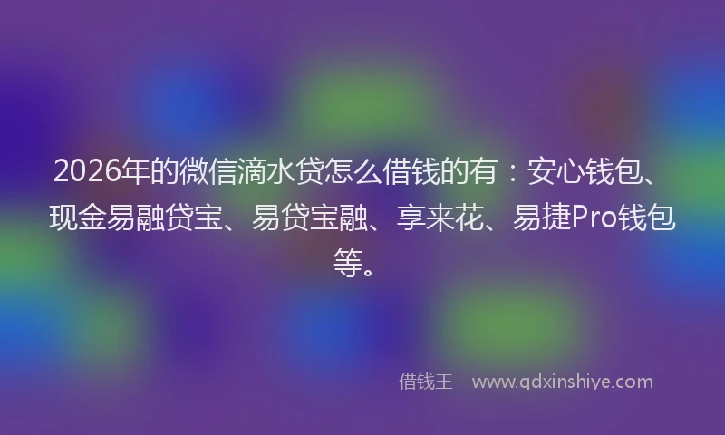 2026年的微信滴水贷怎么借钱的有:安心钱包、现金易融贷宝、易贷宝融、享来花、易捷Pro钱包等。