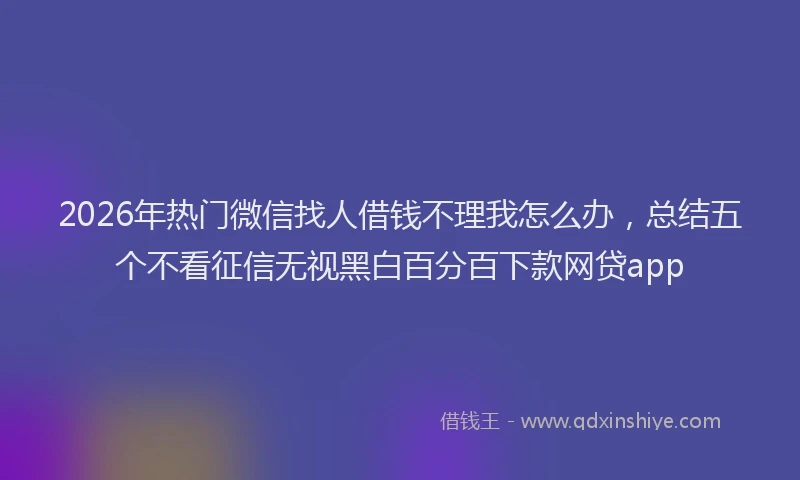 2026年热门微信找人借钱不理我怎么办，总结五个不看征信无视黑白百分百下款网贷app