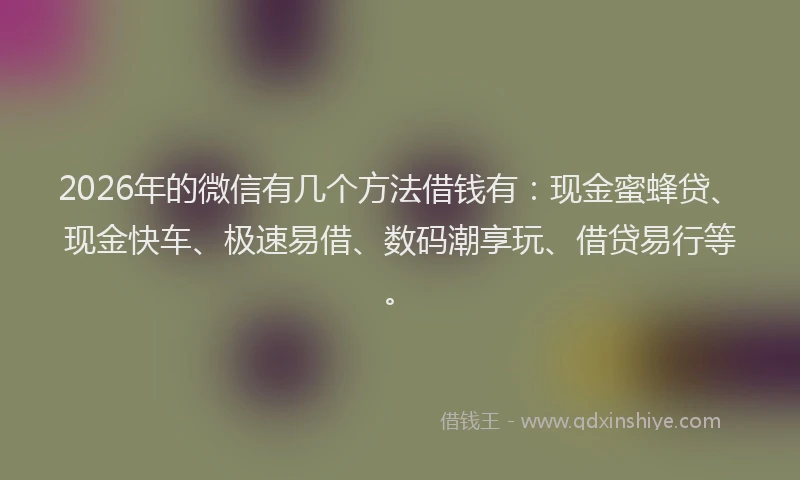 2026年的微信有几个方法借钱有：现金蜜蜂贷、现金快车、极速易借、数码潮享玩、借贷易行等。