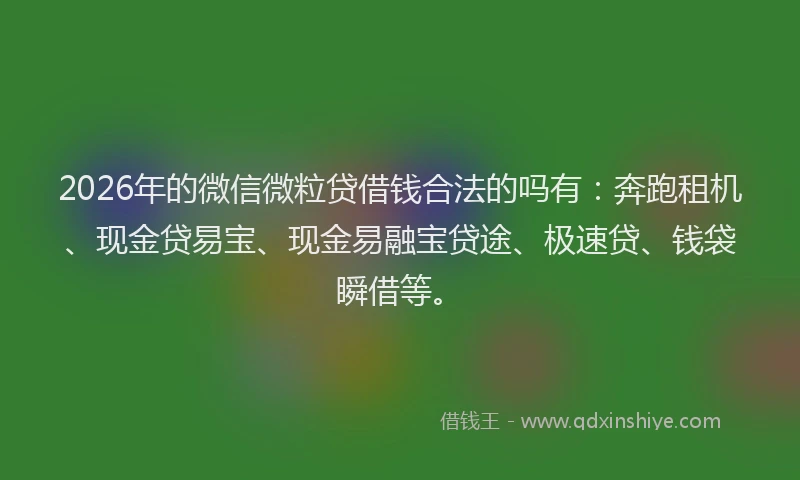 2026年的微信微粒贷借钱合法的吗有:奔跑租机、现金贷易宝、现金易融宝贷途、极速贷、钱袋瞬借等。