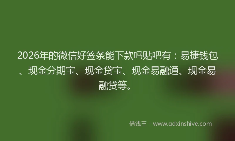 2026年的微信好签条能下款吗贴吧有：易捷钱包、现金分期宝、现金贷宝、现金易融通、现金易融贷等。