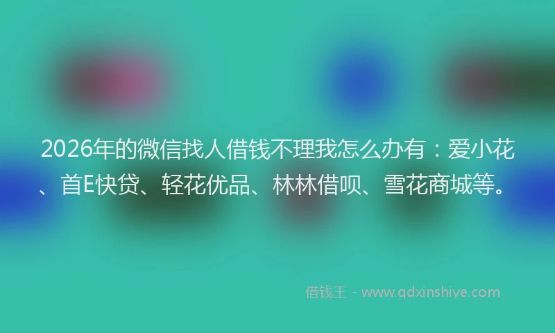 2026年的微信找人借钱不理我怎么办有：爱小花、首E快贷、轻花优品、林林借呗、雪花商城等。
