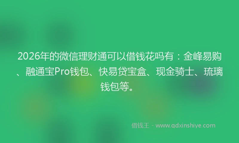 2026年的微信理财通可以借钱花吗有：金峰易购、融通宝Pro钱包、快易贷宝盒、现金骑士、琉璃钱包等。