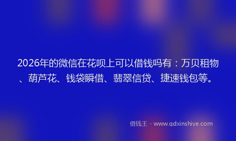 2026年的微信在花呗上可以借钱吗有：万贝租物、葫芦花、钱袋瞬借、翡翠信贷、捷速钱包等。